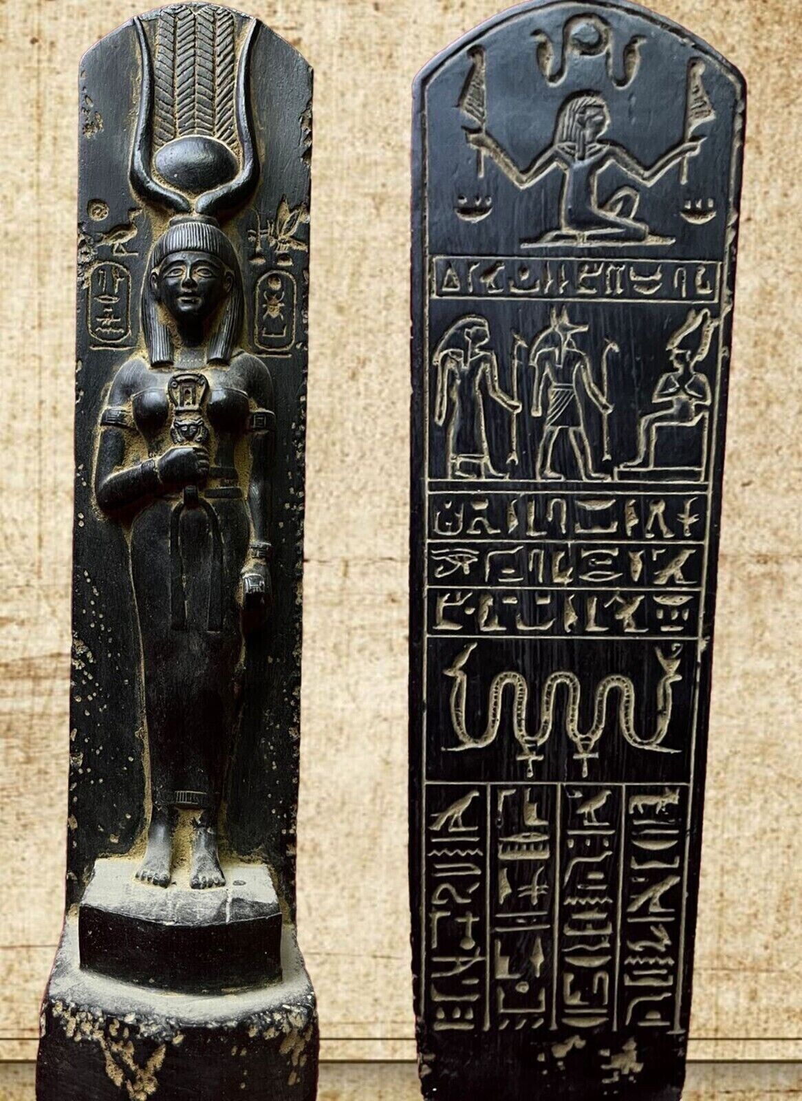 Rare Ancient Egyptian Antiquities Statue Isis Figure carved with hieroglyphs BC