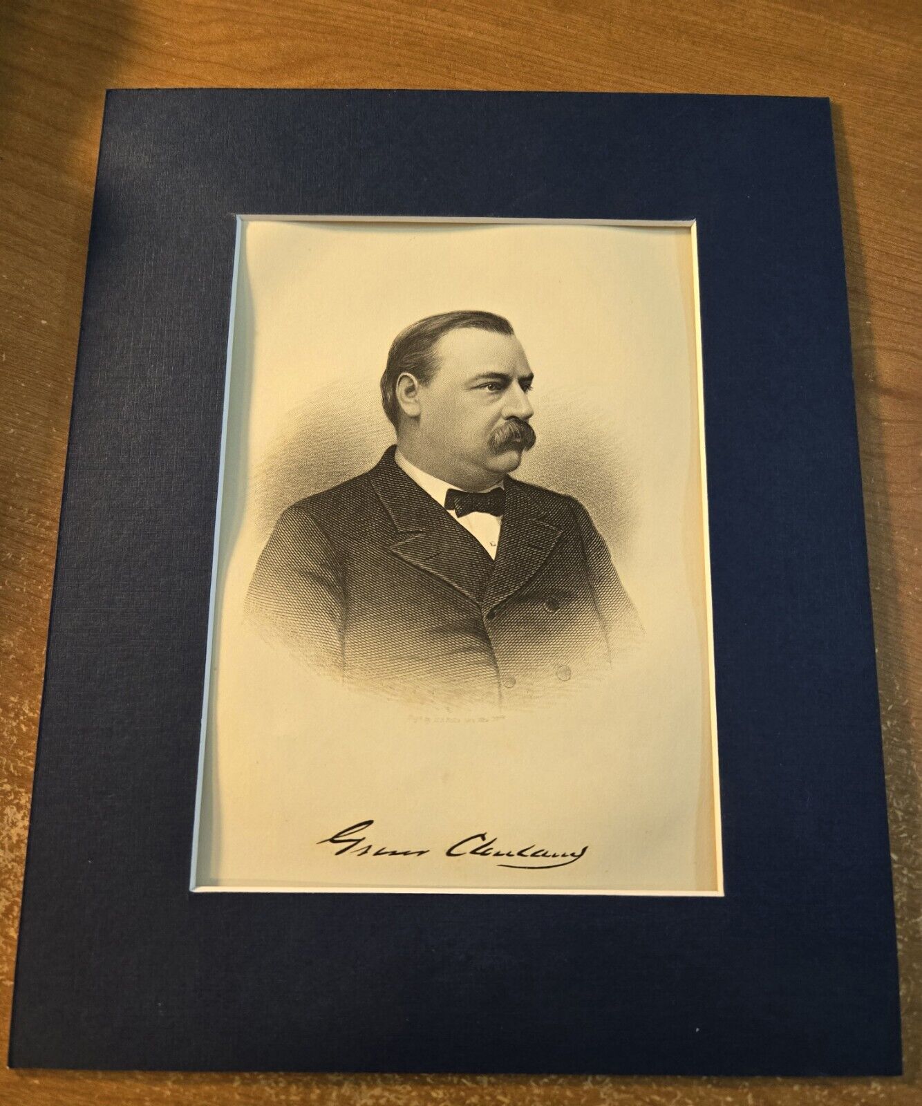 Grover Cleveland - Authentic 1889 Steel Engraving w/Signature - Matted