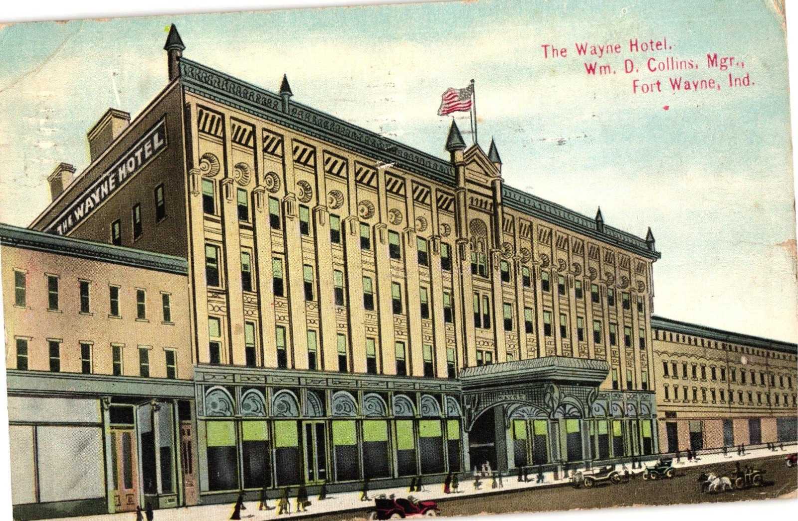 Wayne Hotel Street Scene Fort Wayne IN Postcard 1911
