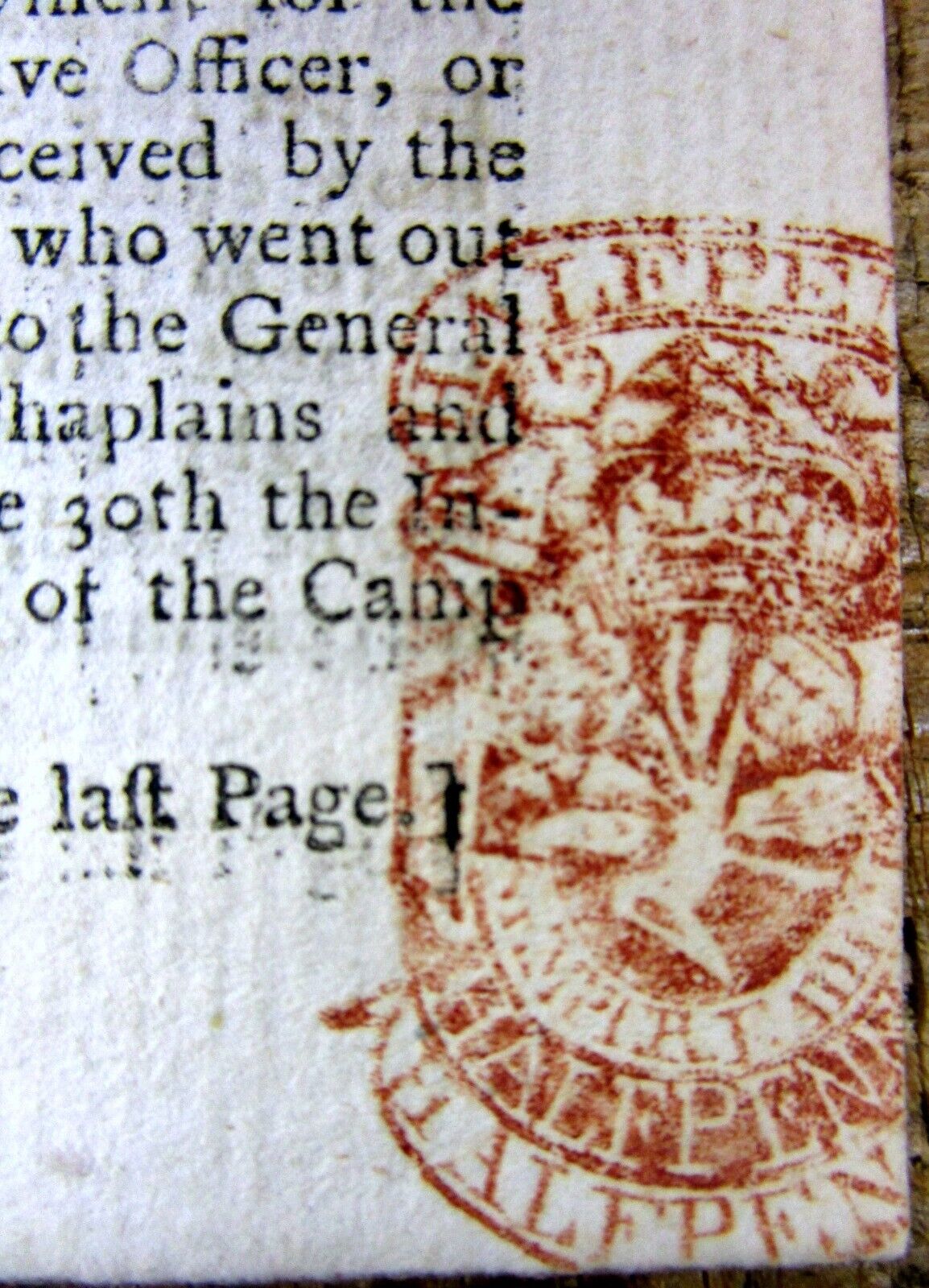 1782 Revolutionary War newspaper wth an original British Halfpenny RED TAX STAMP