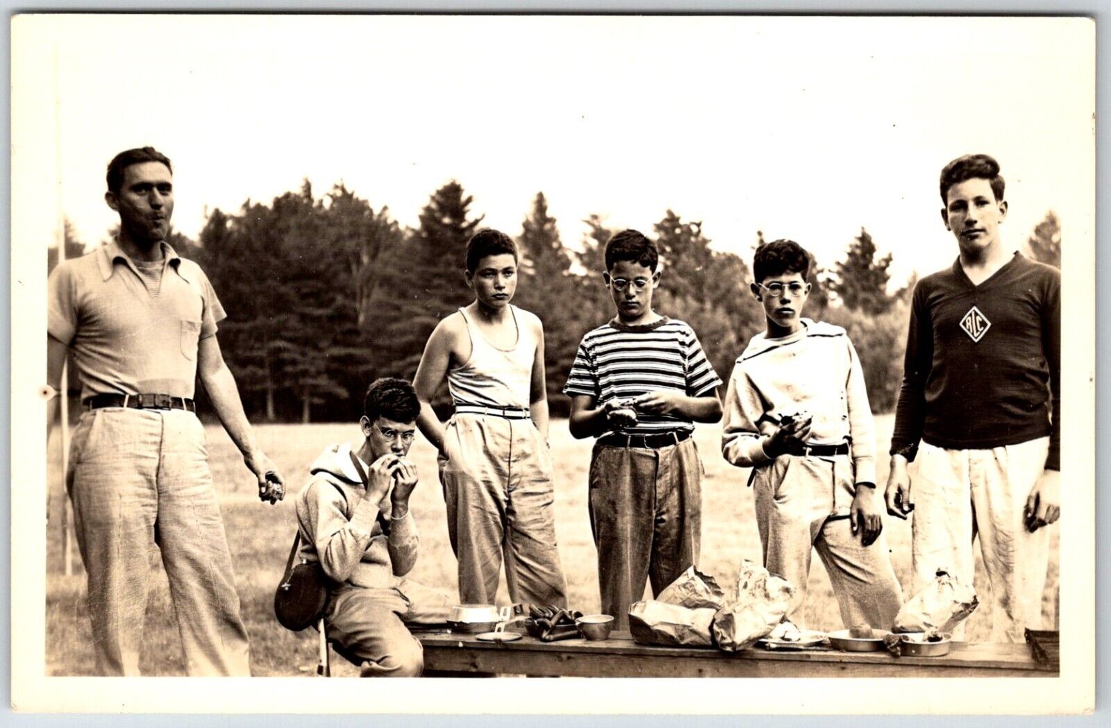 RPPC Raquette Lake Camp New York Campers RLC Real Photo Boys RARE unposted