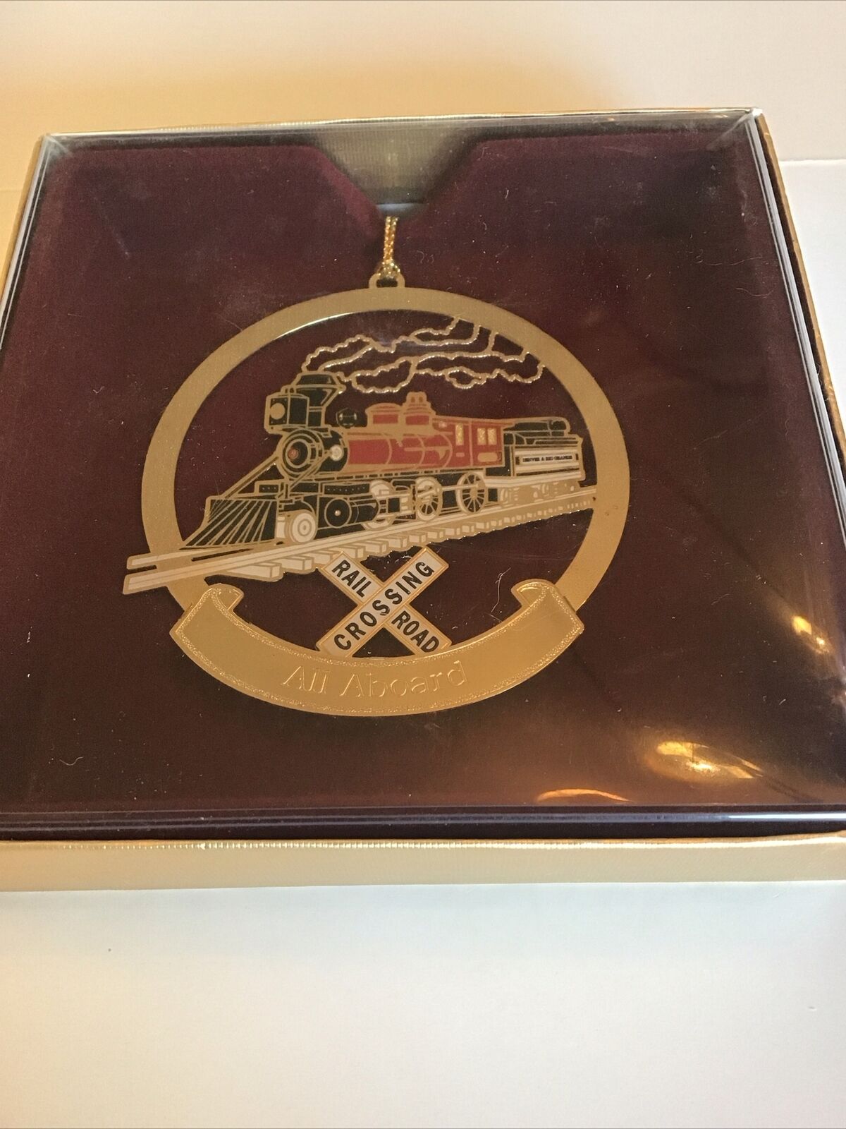 ChemArt Christmas Ornament Scenic Railway 2009 3D Gold Brass “All Aboard” 42633