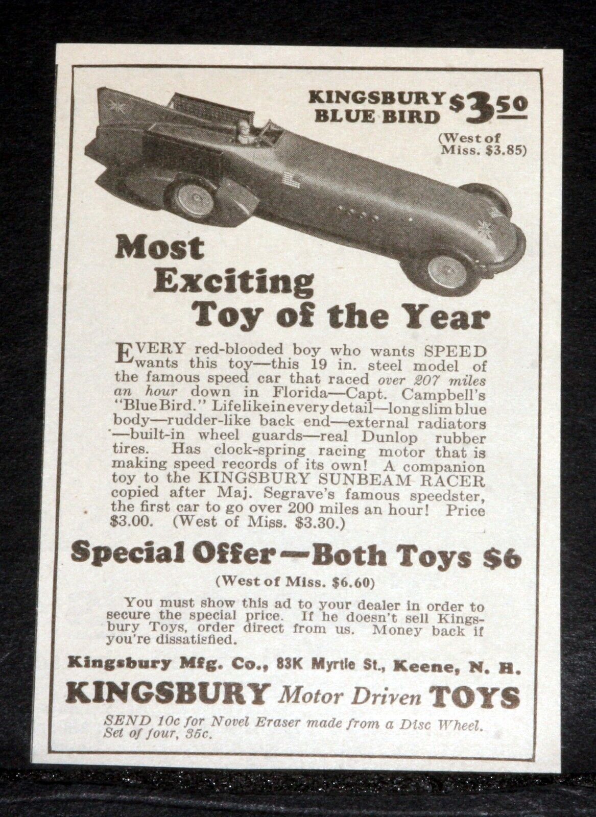 1928 OLD MAGAZINE PRINT AD, KINGSBURY \