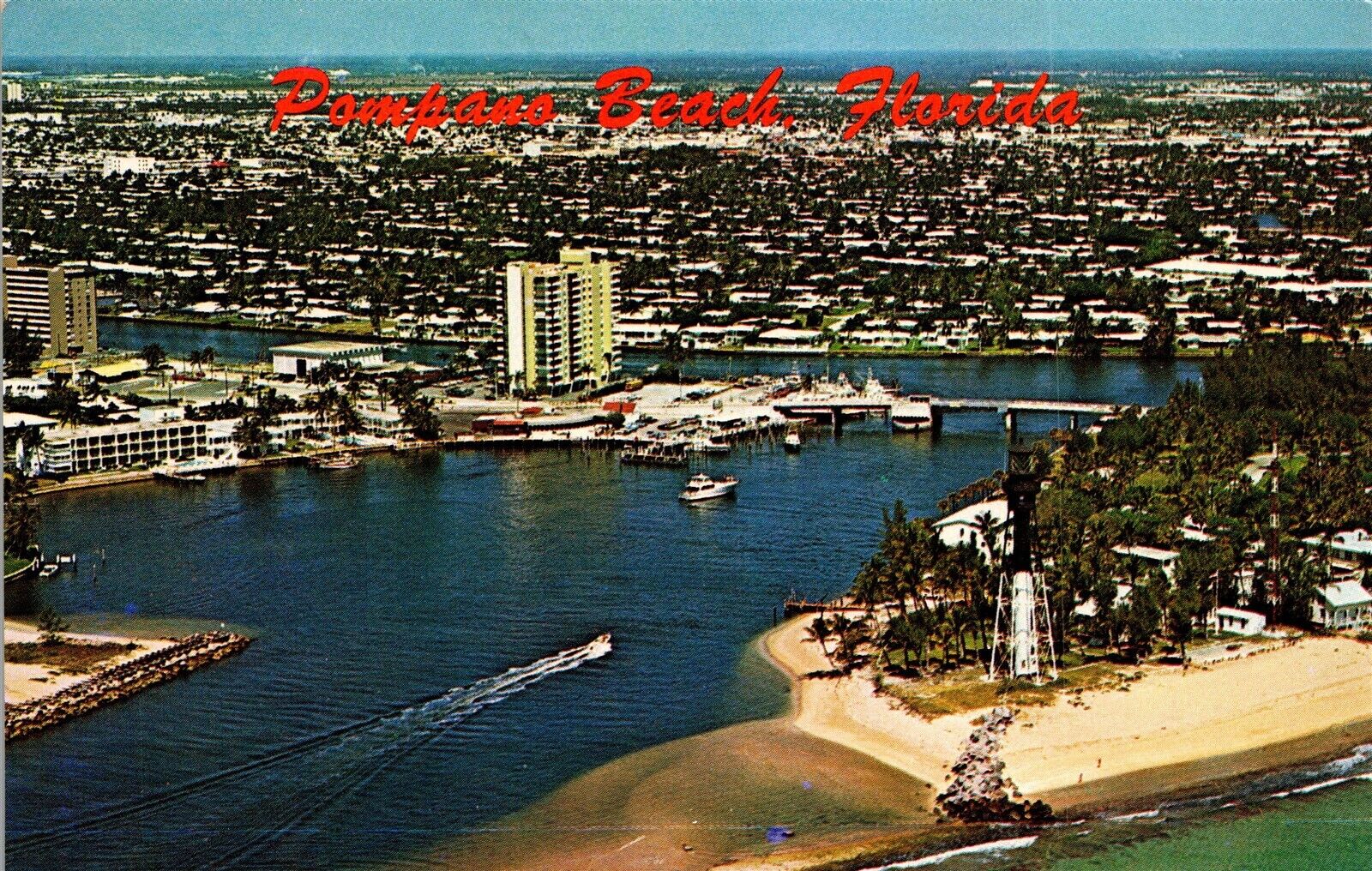 Pompano Beach FL Aerial View of Hillsboro Inlet & Lighthouse Vtg Postcard Unused