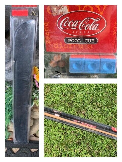 Coca-Cola Pool Cue ,2 Piece Hardwood Cue , Chalk & Tips,  New/Sealed Vintage