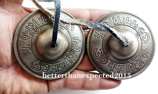 Traditional Tibetan Om Aum Namah Shivaya SYMBOLS Tingsha Cymbal Chime Bell Brass