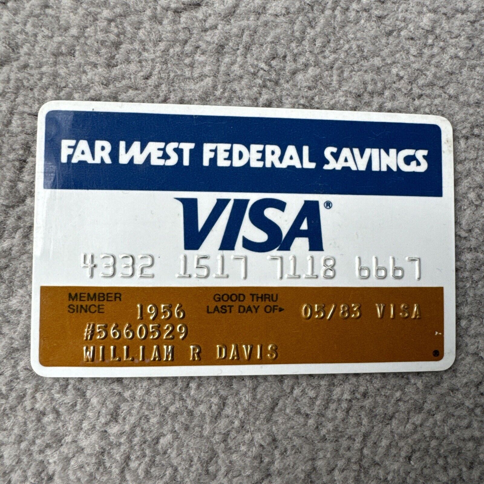 Vintage Far West Federal Bank Visa Credit Card Oregon Exp 1983