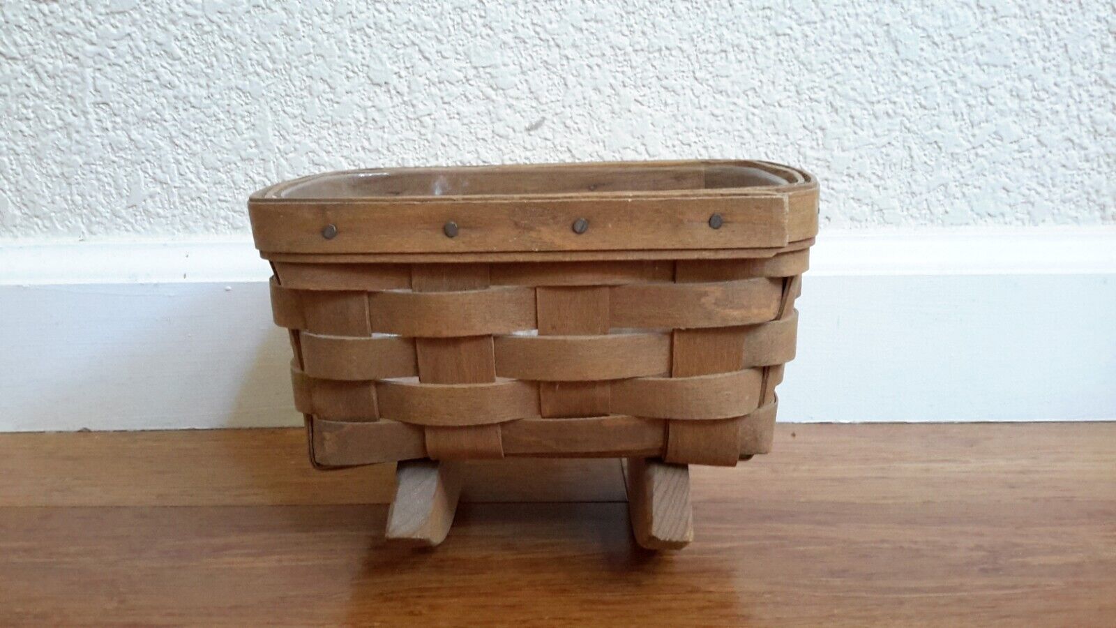 Vintage 1985 Longaberger Small Rocking Basket With Protector/Baby Doll Cradle