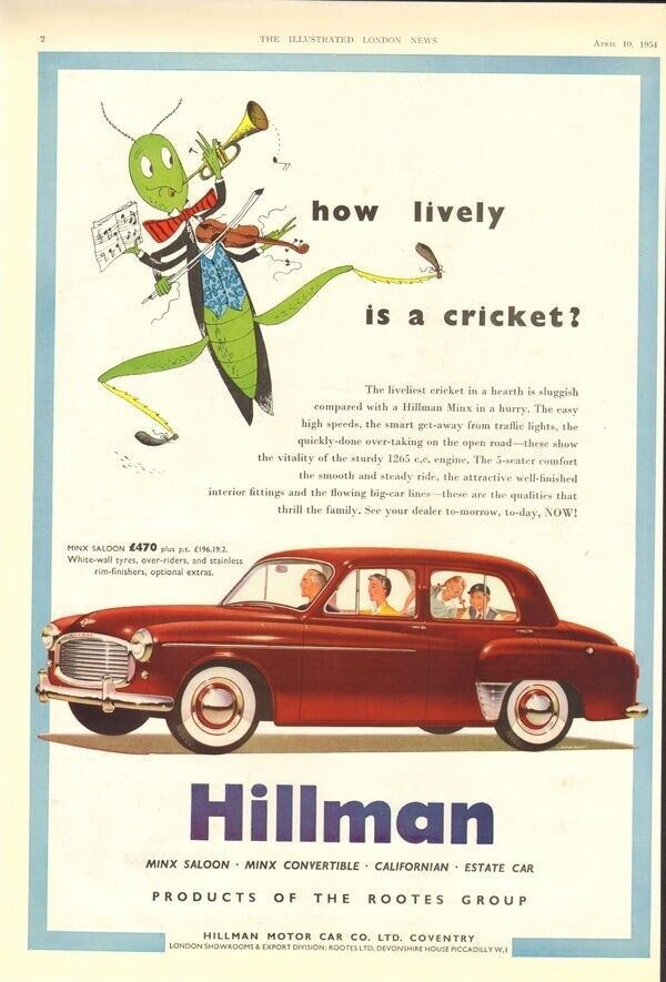 1954 HILLMAN MINX SALOON CONVERTIBLE CALIFORNIAN CRICKET CAR AUTO MOTOR 18527