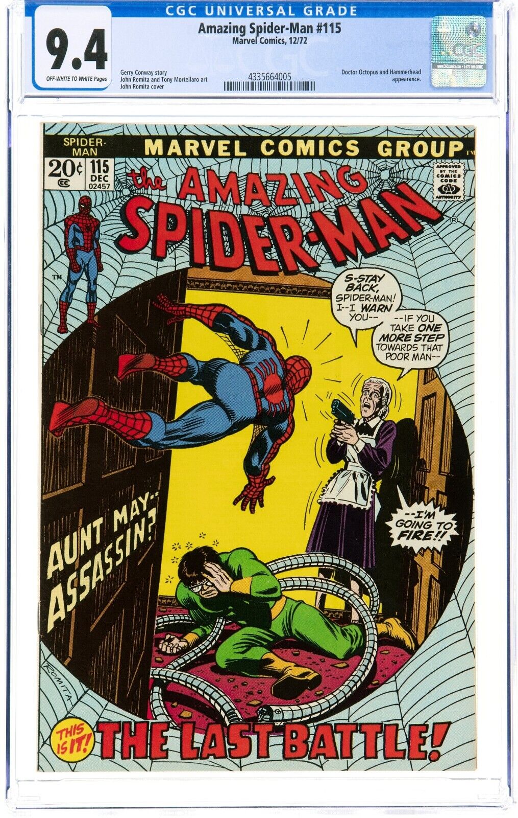AMAZING SPIDER-MAN #115 CGC 9.4 OW-W MARVEL COMICS DEC 1972 DR OCTOPUS NEW CASE