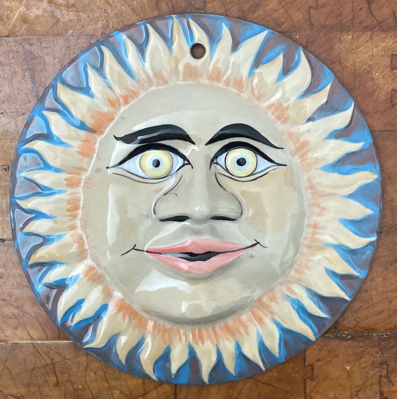 Vintage Mexican Ceramic Pottery Sun Face Ken Edwards