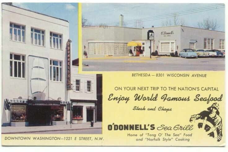 O\'Donnells Sea Grill Restaurant Bethesda MD & Washington DC c1956 Postcard