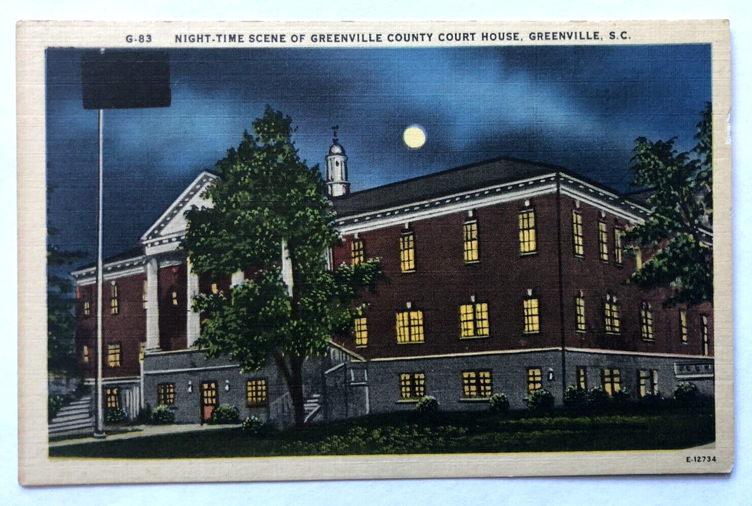 Night Time Scene of Greenville County Court House South Carolina SC VTG Postcard