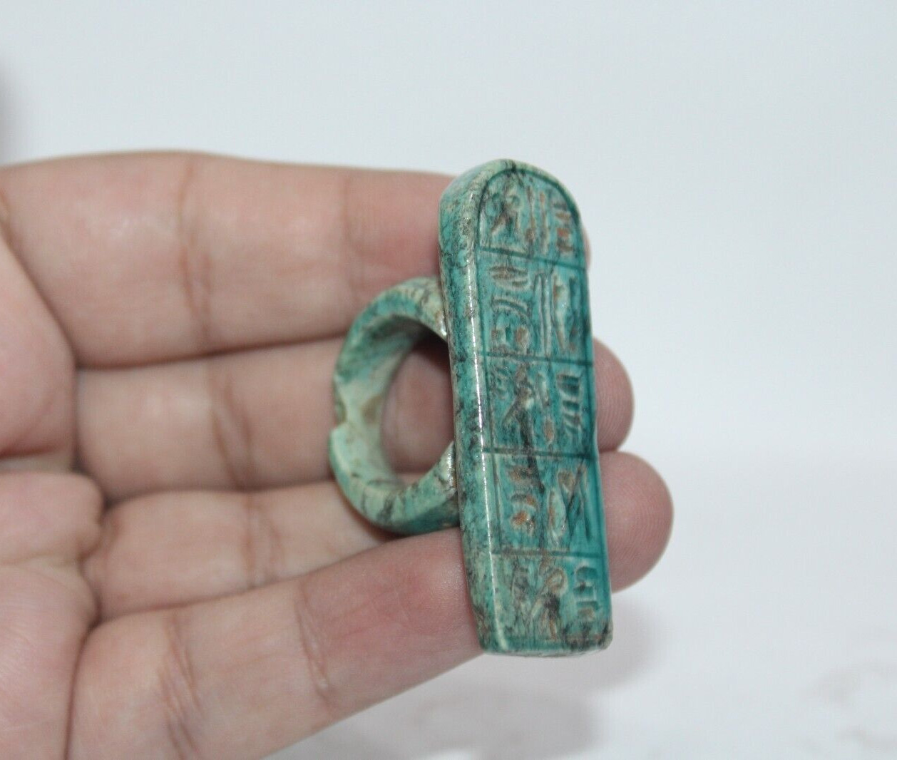 RARE ANCIENT EGYPTIAN ANTIQUE CARTRIDGE RING Pharaoh Protection Symbols Ring EH