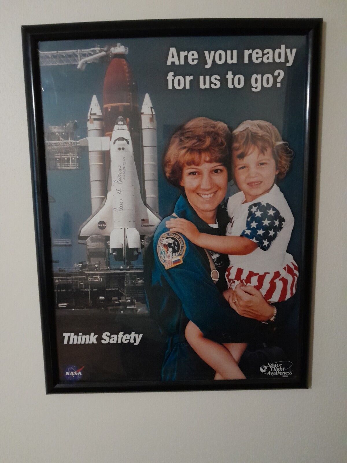 VTG NASA Safety Poster Eileen Collins Signed Autograph Astronaut Space Flight 