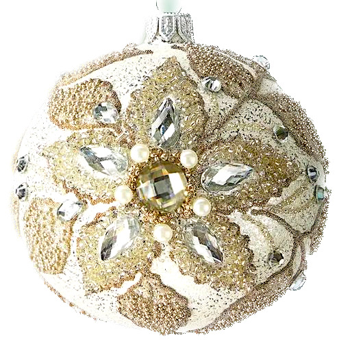 NEIMAN MARCUS Glass Christmas Ornament/Ball Bauble MADE IN POLAND Pearl & Jewels