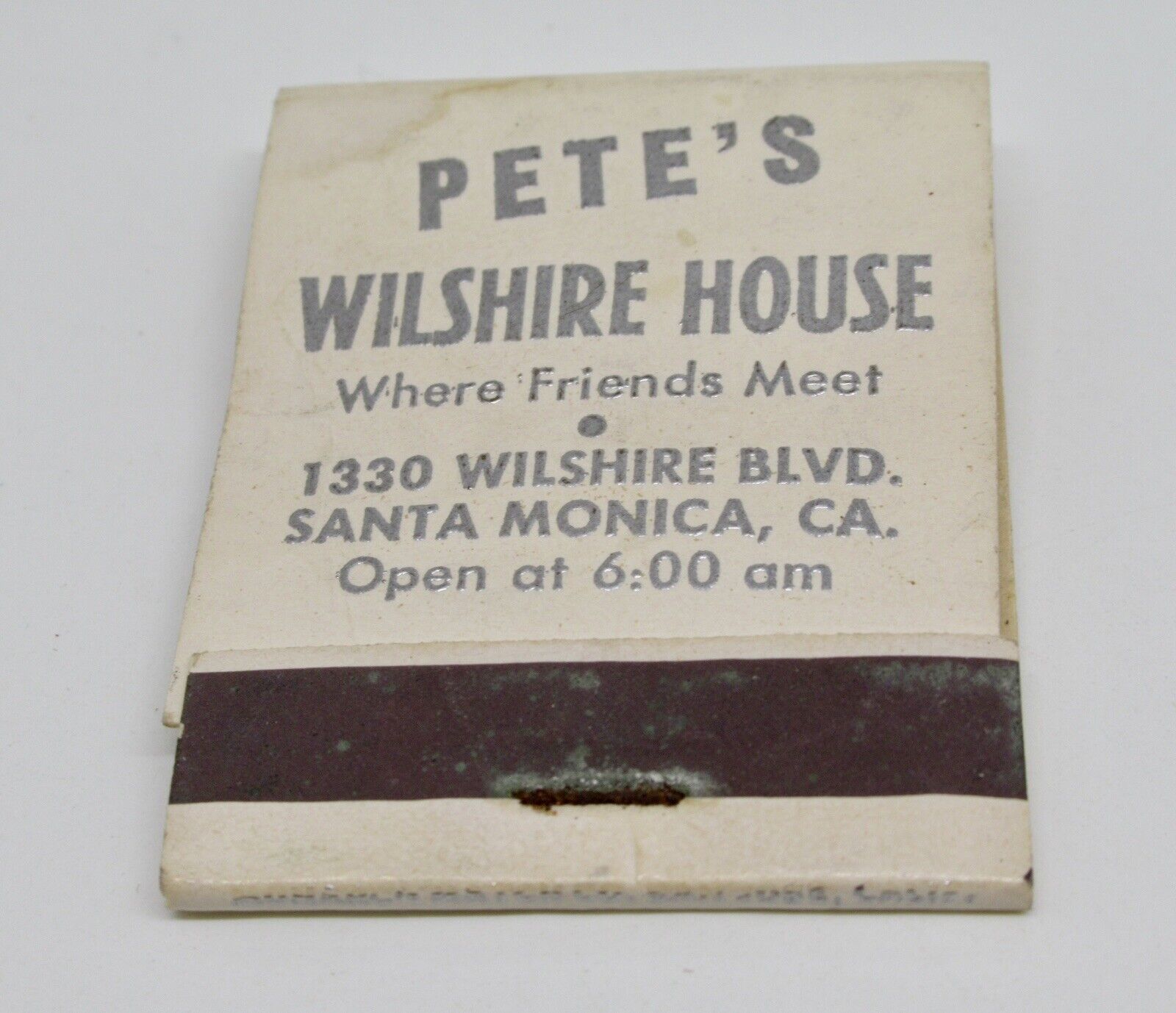 Pete\'s Wilshire House 1330 Wilshire Blvd Santa Monica California FULL Matchbook