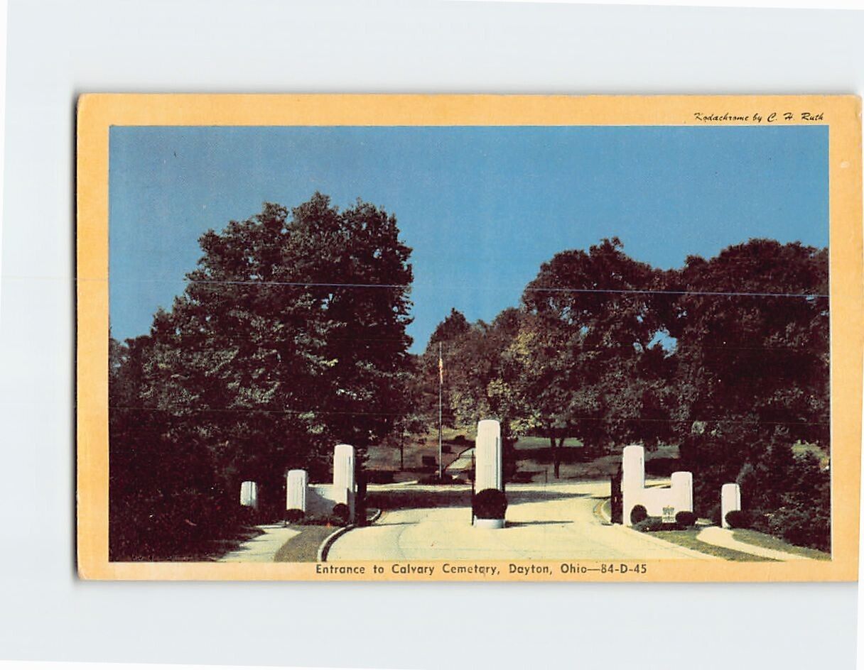 Postcard Entrance to Calvary Cemetery Dayton Ohio USA