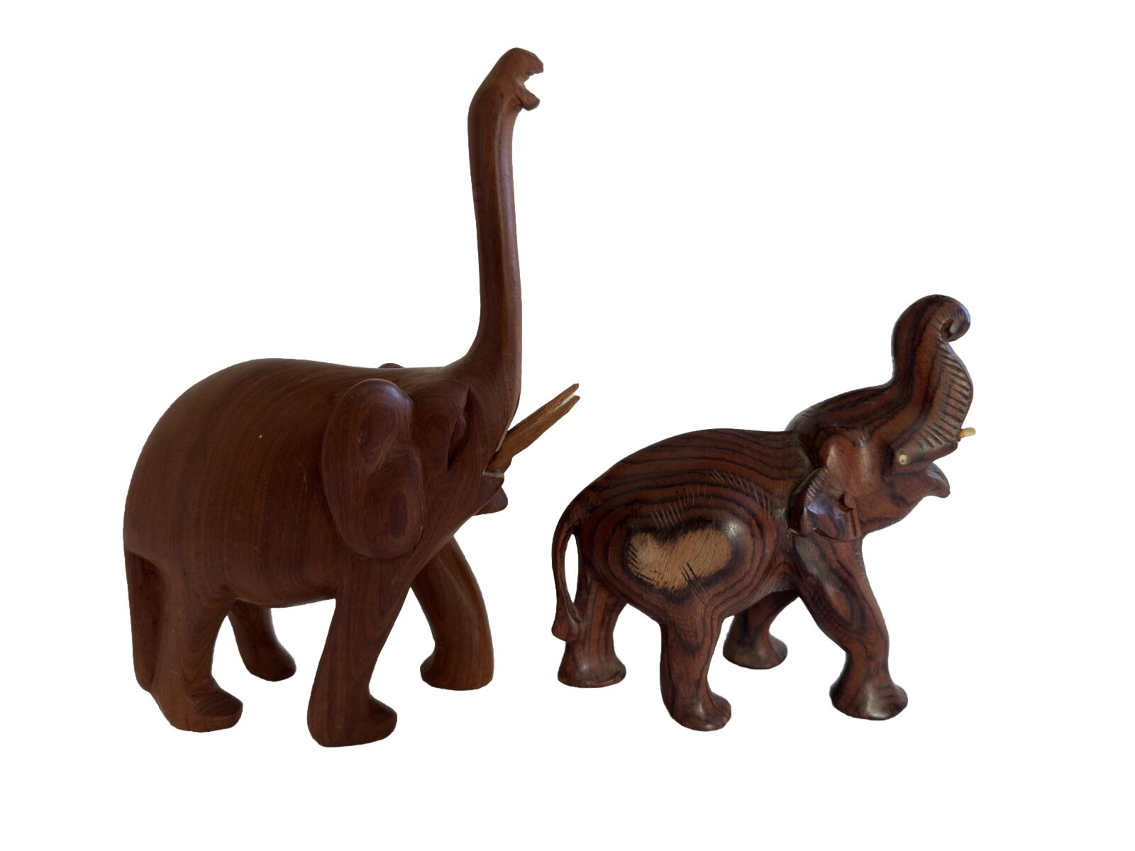 A Pair Hand Carved Wooden Elephant Statue Figure Animal