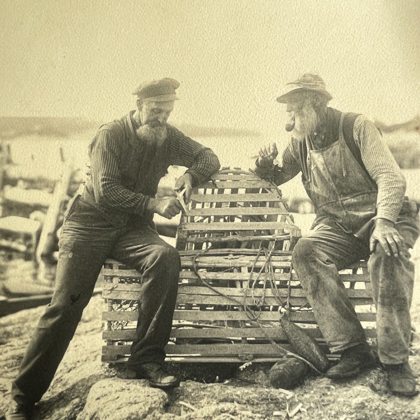 Bh Photograph 8x10 Old Fishermen Talking Smoking Pipe Whittling 1900\'s Artistic
