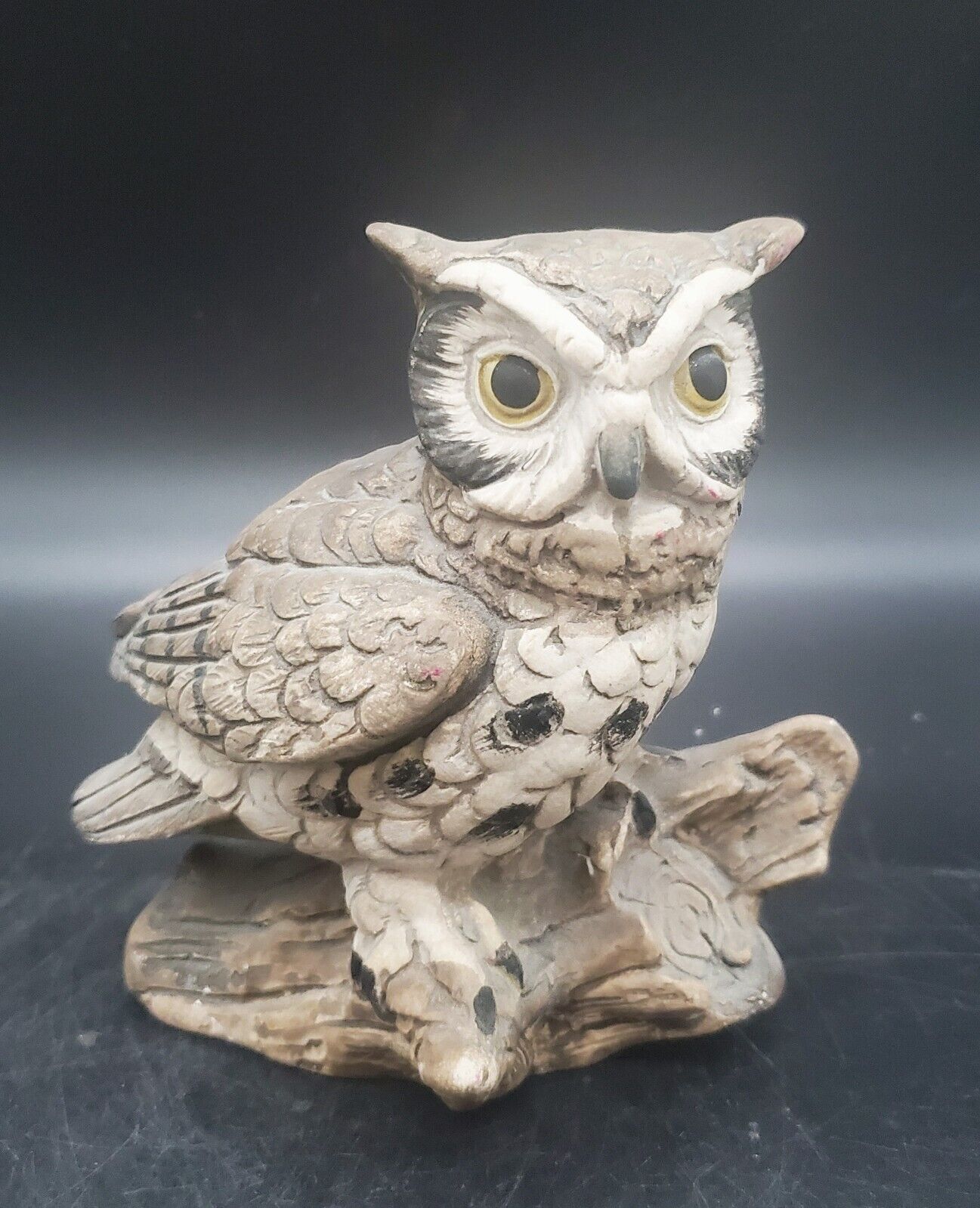 Vintsge Great Horned Owl Bird  on  a Log Figurine Norleans Japan 5\
