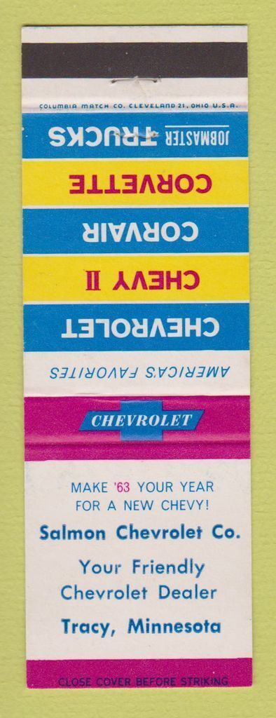 Matchbook Cover - 1963 Chevrolet Salmon Tracy MN