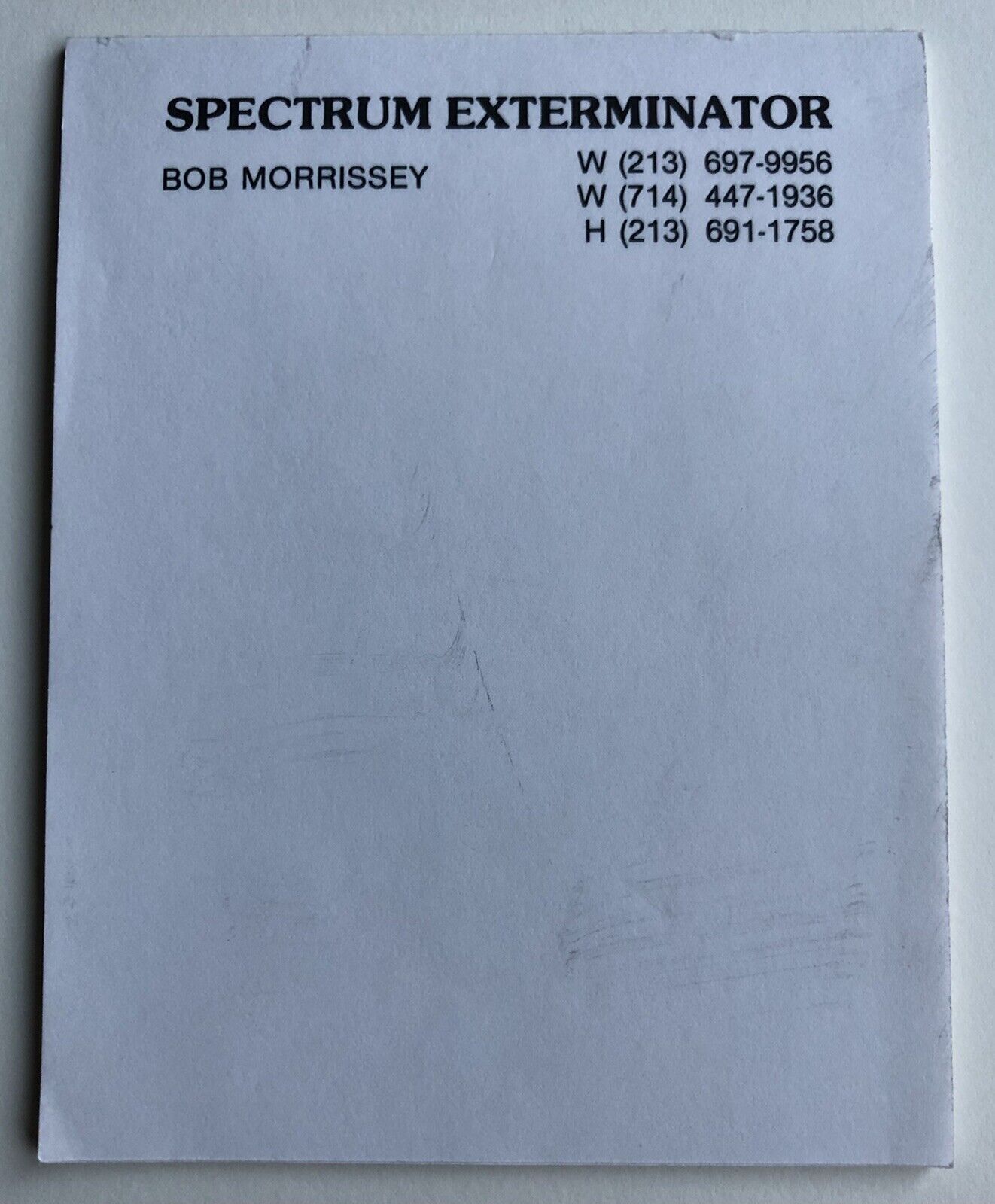 Vintage SPECTRUM EXTERMINATOR Paper Notepd 15pp Bob Morris Los Angeles CA USA