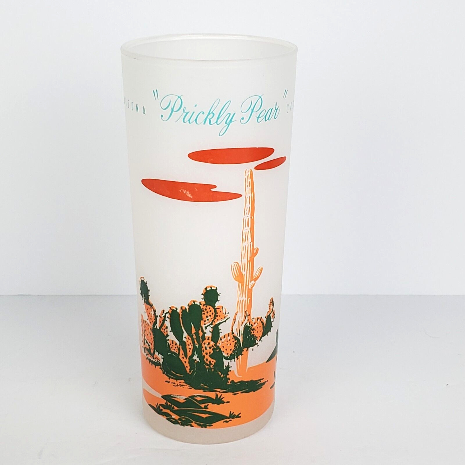 Vtg Blakely Oil & Gas Arizona Prickly Pear Cactus Tall Frosted Tom Collins Glass
