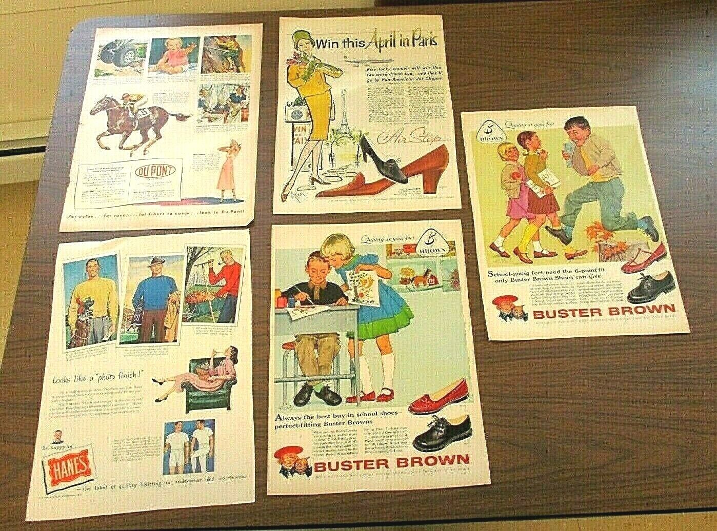 5 Vtg 1940s Buster Brown Shoes Dupont Brown Shoe Hanes Full Color Magazine Ads 