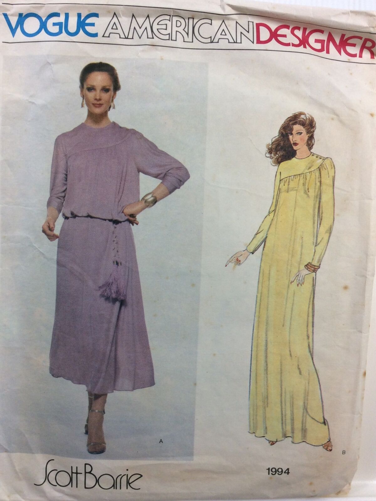1978 Vogue 1994 Vintage Sewing Pattern Scott Barrie Womens Dress Size 10