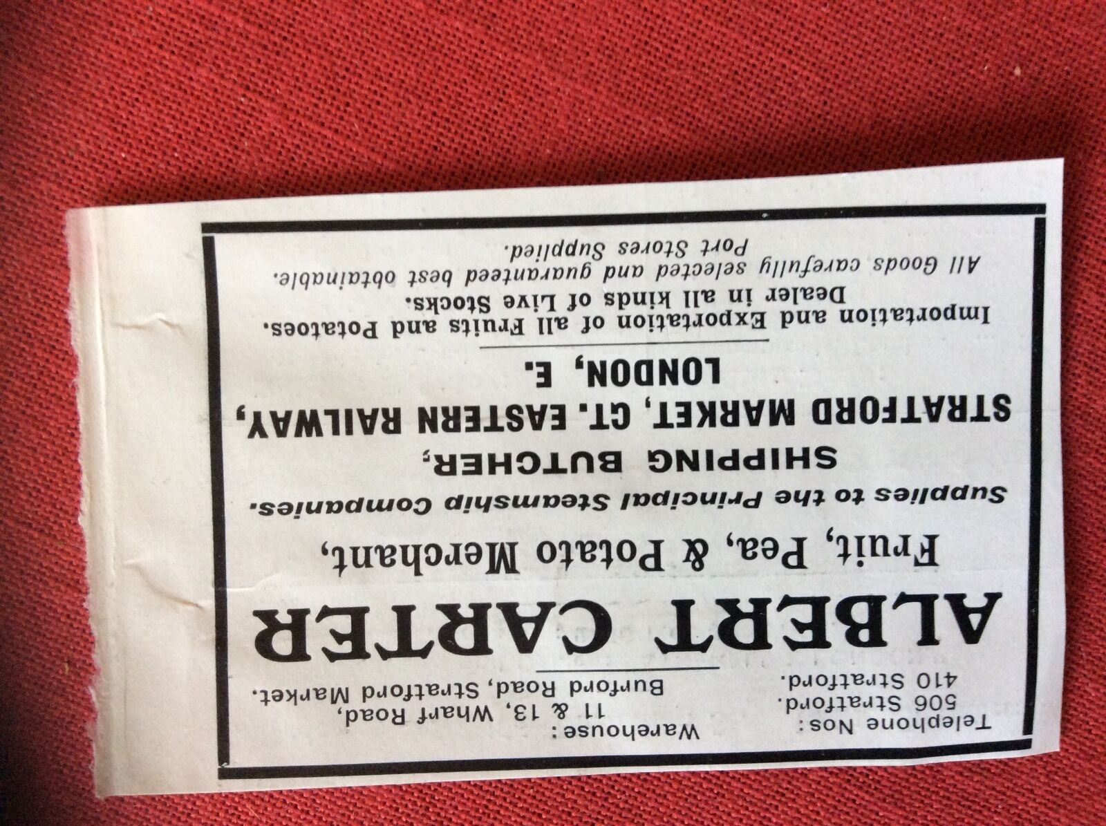 m2j ephemera 1913 advert albert carter potato merchant stratford market 