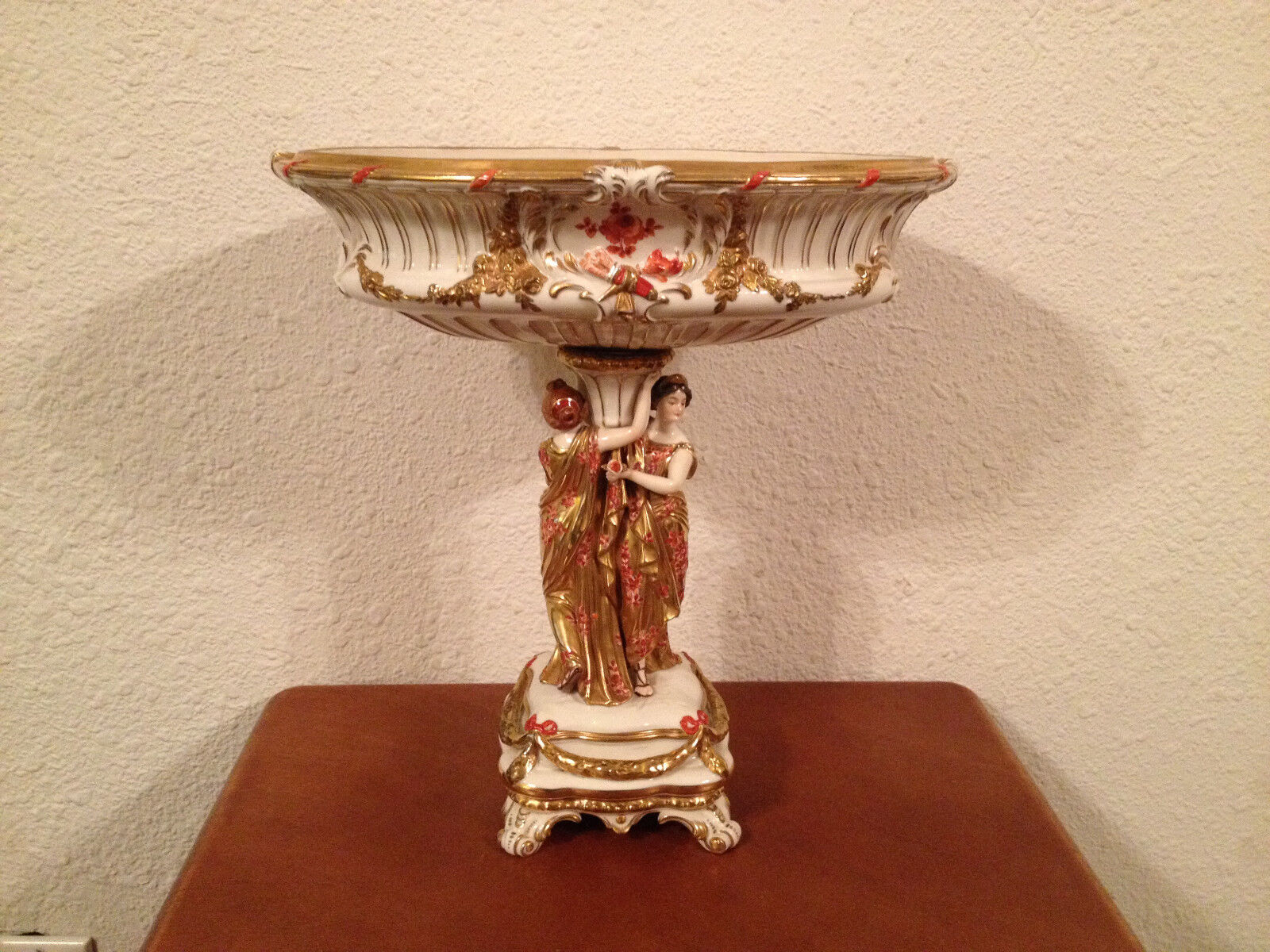 Antique German Volkstedt Large Porcelain Centerpiece Women & Gilt Decoration 
