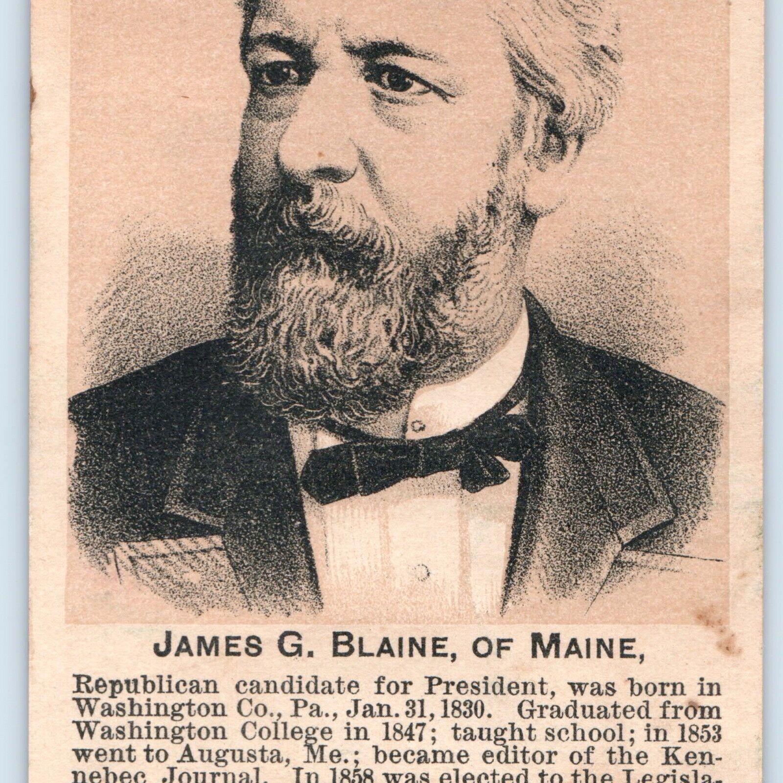 c1880s Hood Sarsaparilla James Blaine Politics President Campaign Trade Card C48