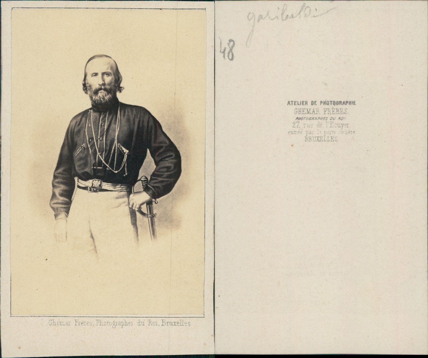 Ghémar, Brussels, Garibaldi vintage albumen CDV. Giuseppe Garibaldi born 4 ju