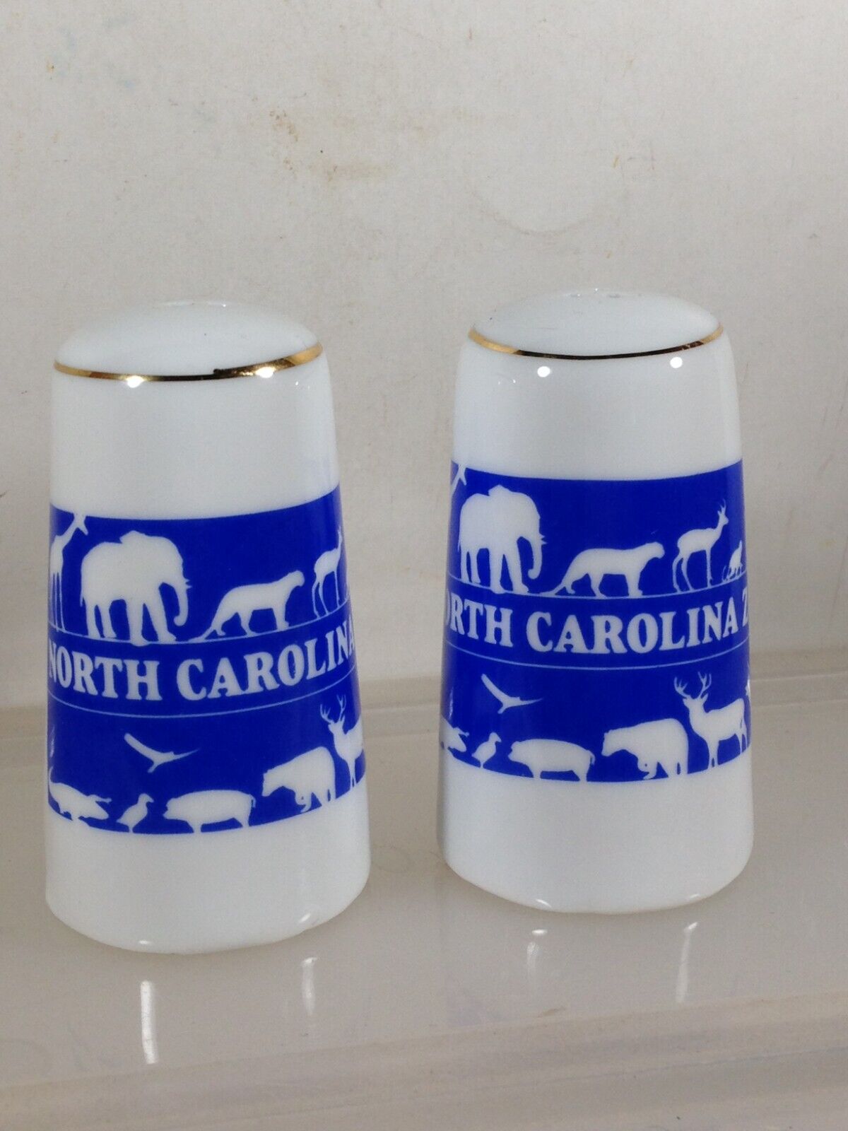 Vintage Porcelain North Carolina Zoo Souvenir Salt Pepper Shakers