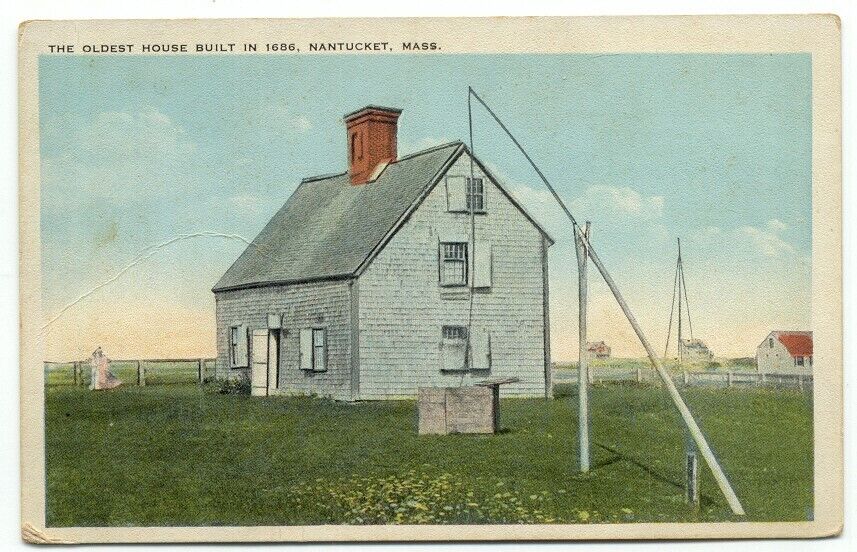 Nantucket MA The Oldest House Built In 1686 Postcard Massachusetts