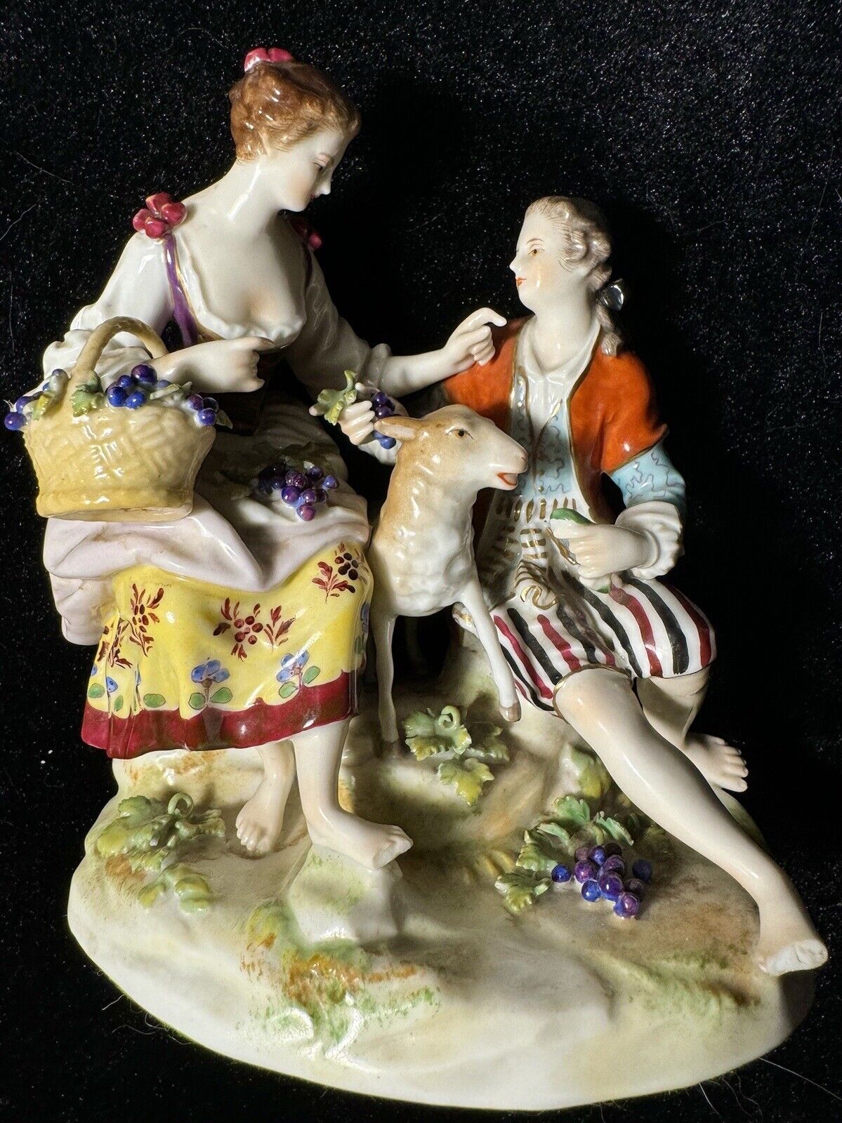 Volkstedt Latour DRESDEN  Porcelain COURTING COUPLE Flute Sheep Germany Figurine