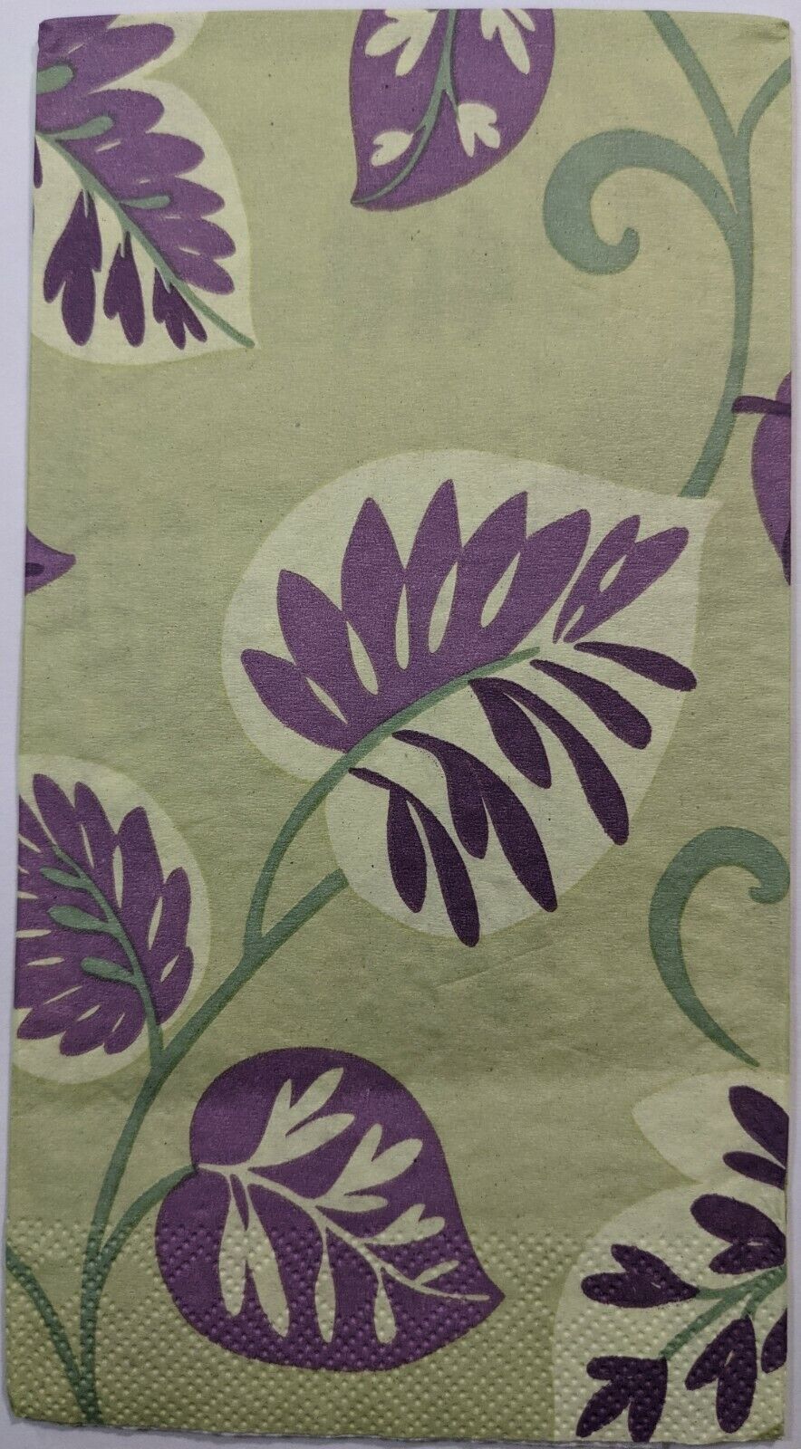 TWO Individual Paper Guest Decoupage Napkins- Purple Leaves with Green Back 1091