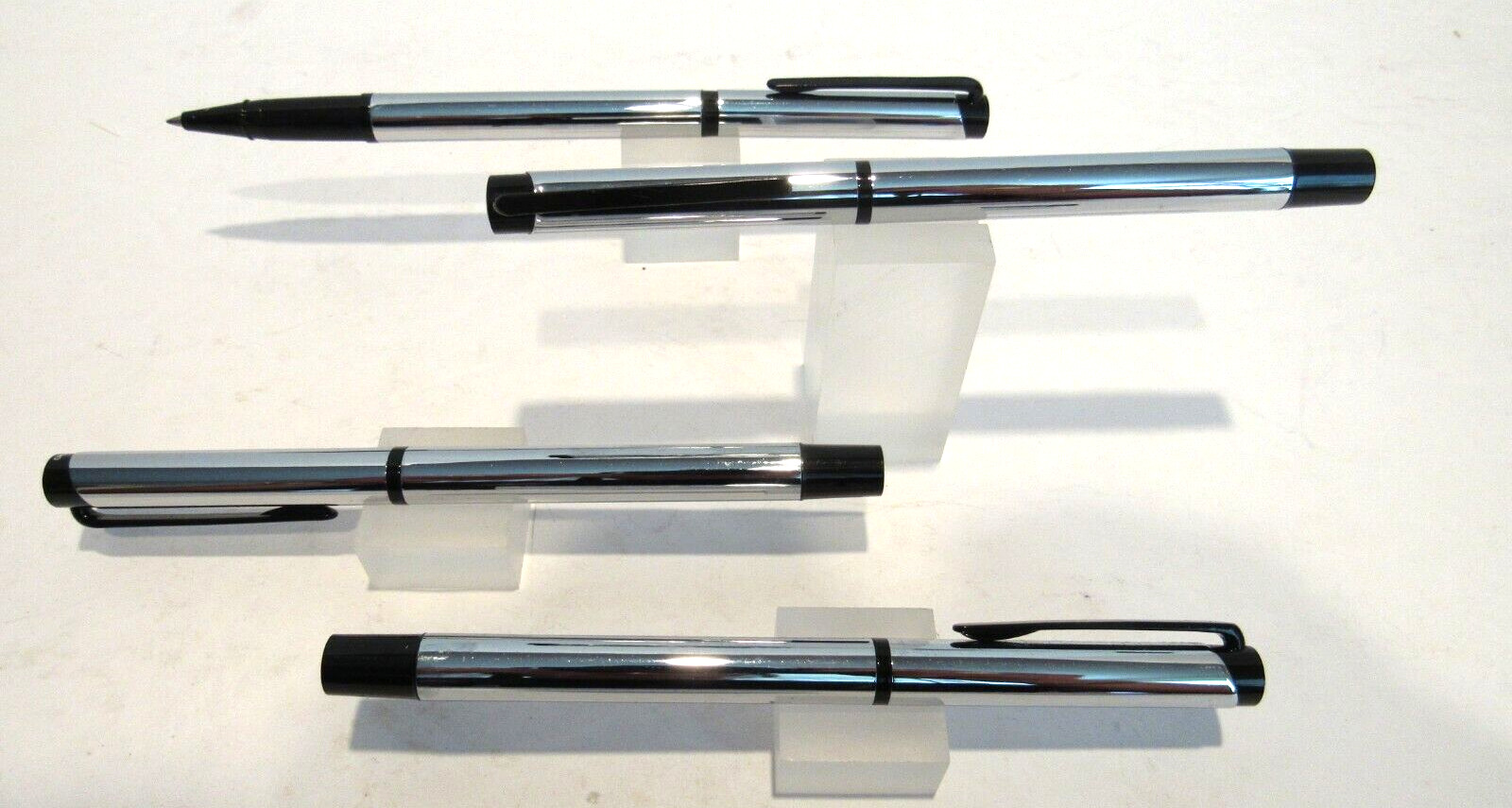 LOT OF 4 TERZETTI PACIFIC SLIM METAL CHROME ROLLERBALL PEN+GIFT POUCH