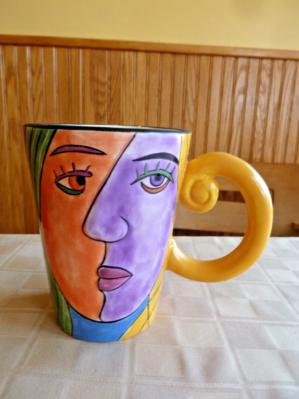 Muzeum Picasso Faces Mug  Abstract Hand Painted yellow handle