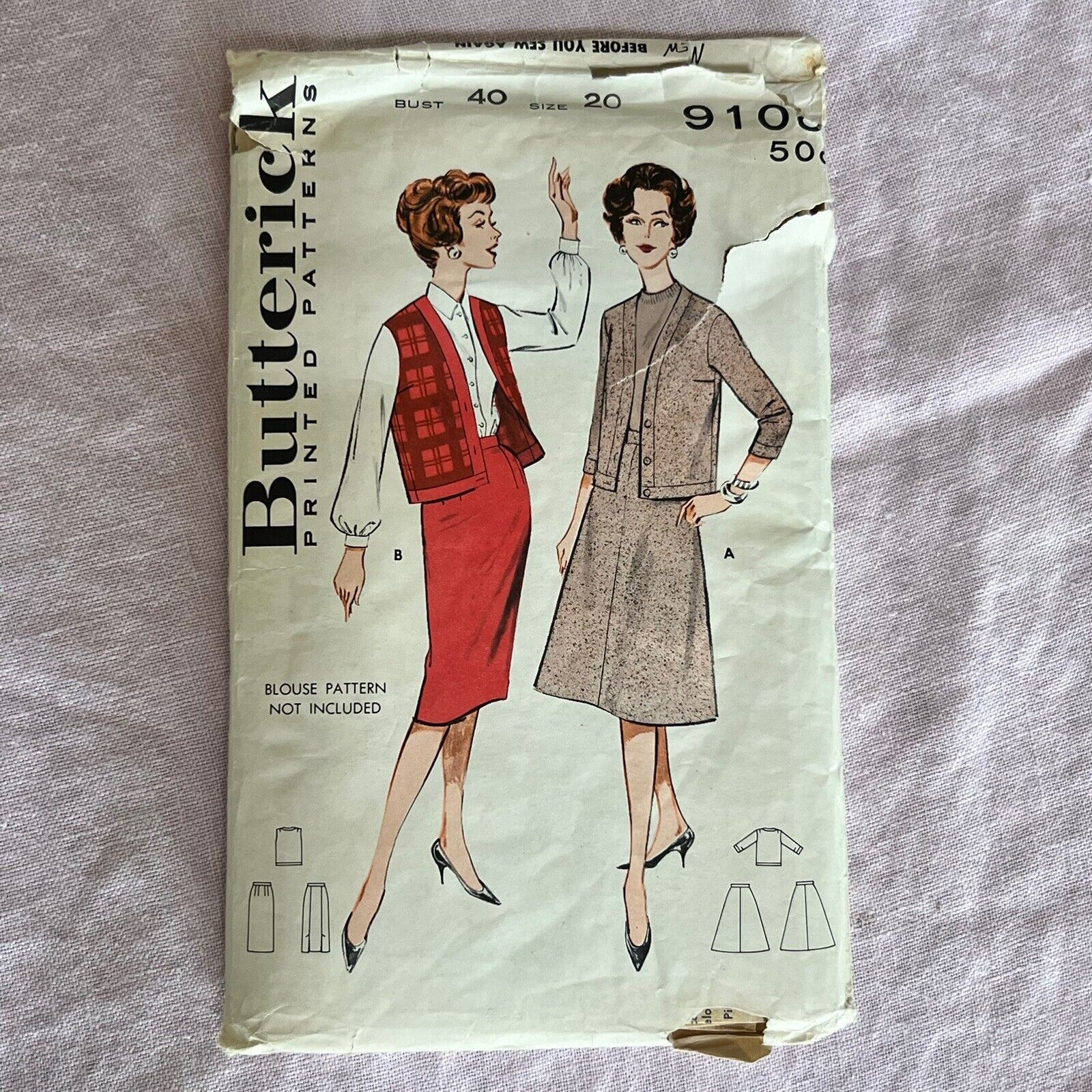 Butterick 9106 Size 20 Vintage Sewing Pattern 1950’s Coordinates Skirt Vest