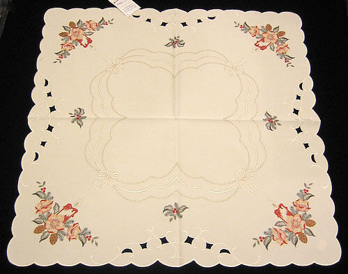 Christmas Flowered Candle Linen German Tablecloth Made In Germany