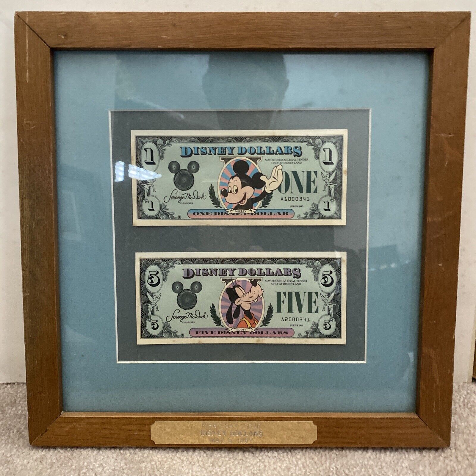 Disney Dollars May5,1987  Framed Mickey and Goofy First Day Issue