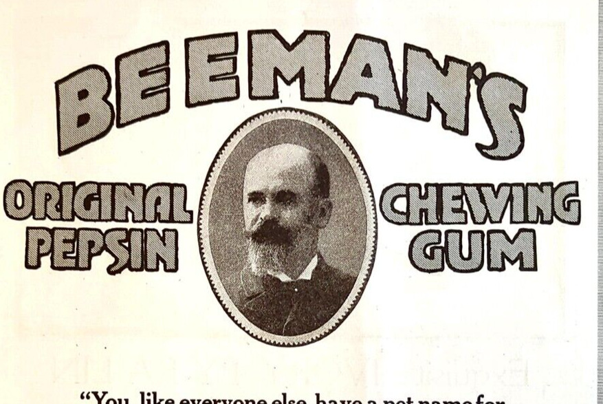 1918 Beeman's Original Pepsin Chewing Gum Eating Heartburn Vintage Print Ad 54