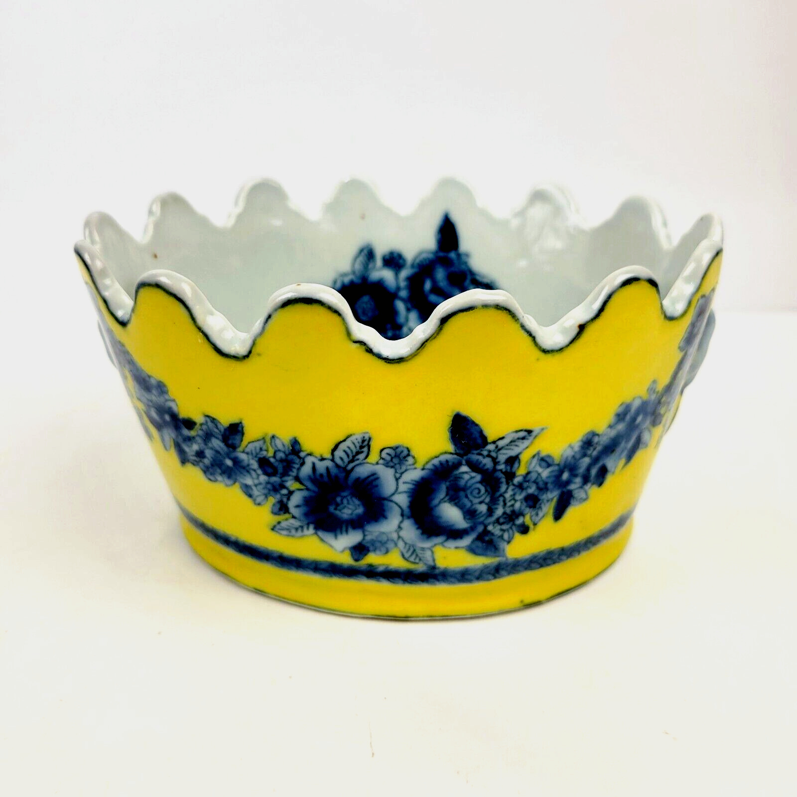 Vintage JUWC United Wilson Chinese Porcelain Monteith Bowl Yellow Blue Floral