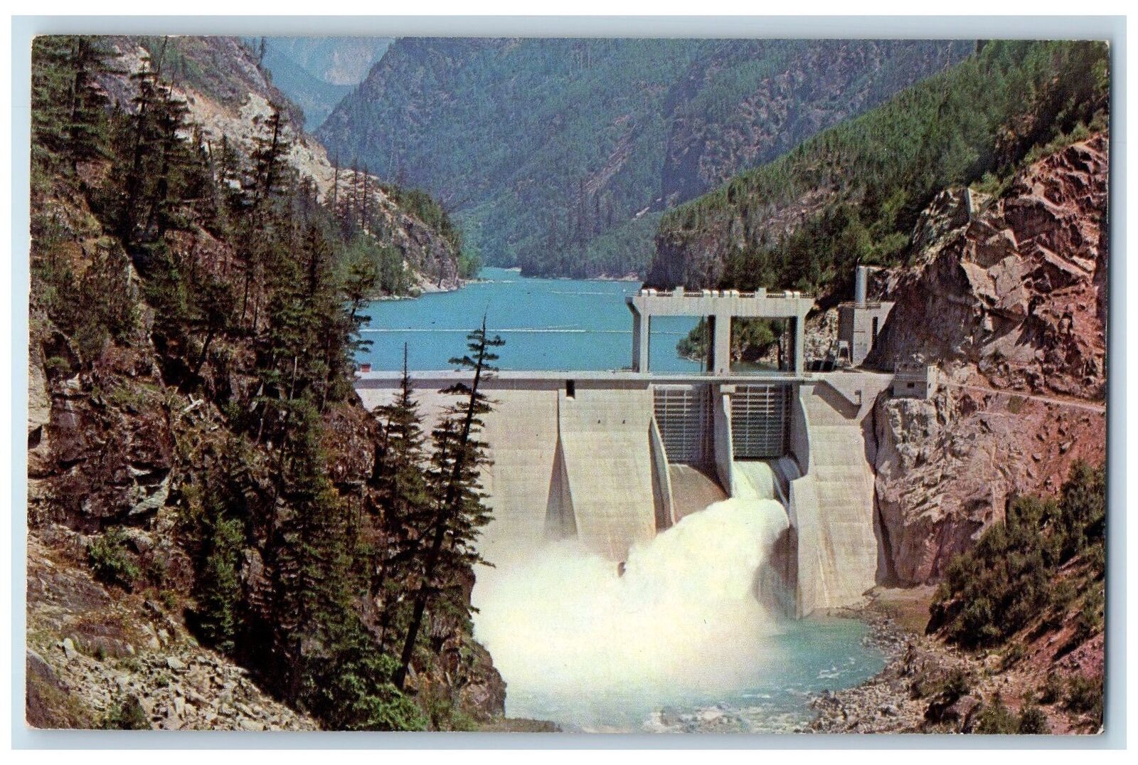 1967 Seattle City Light Gorge Dam Lake River Power Source Washington WA Postcard