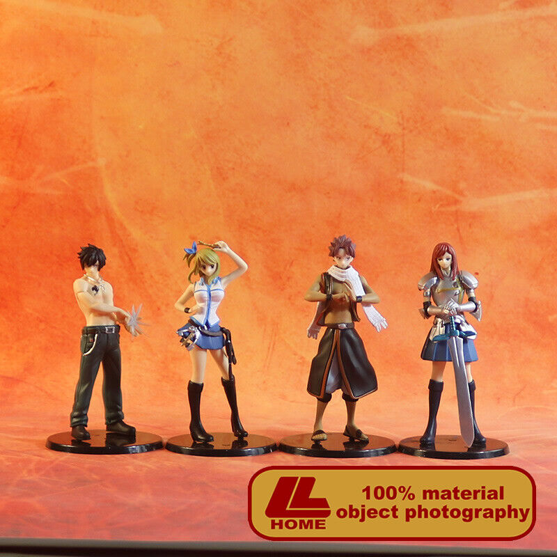 Anime Fairy Tail Natsu Gray Lucy Erza 4pcs Set PVC Action Figure Statue Toy Gift