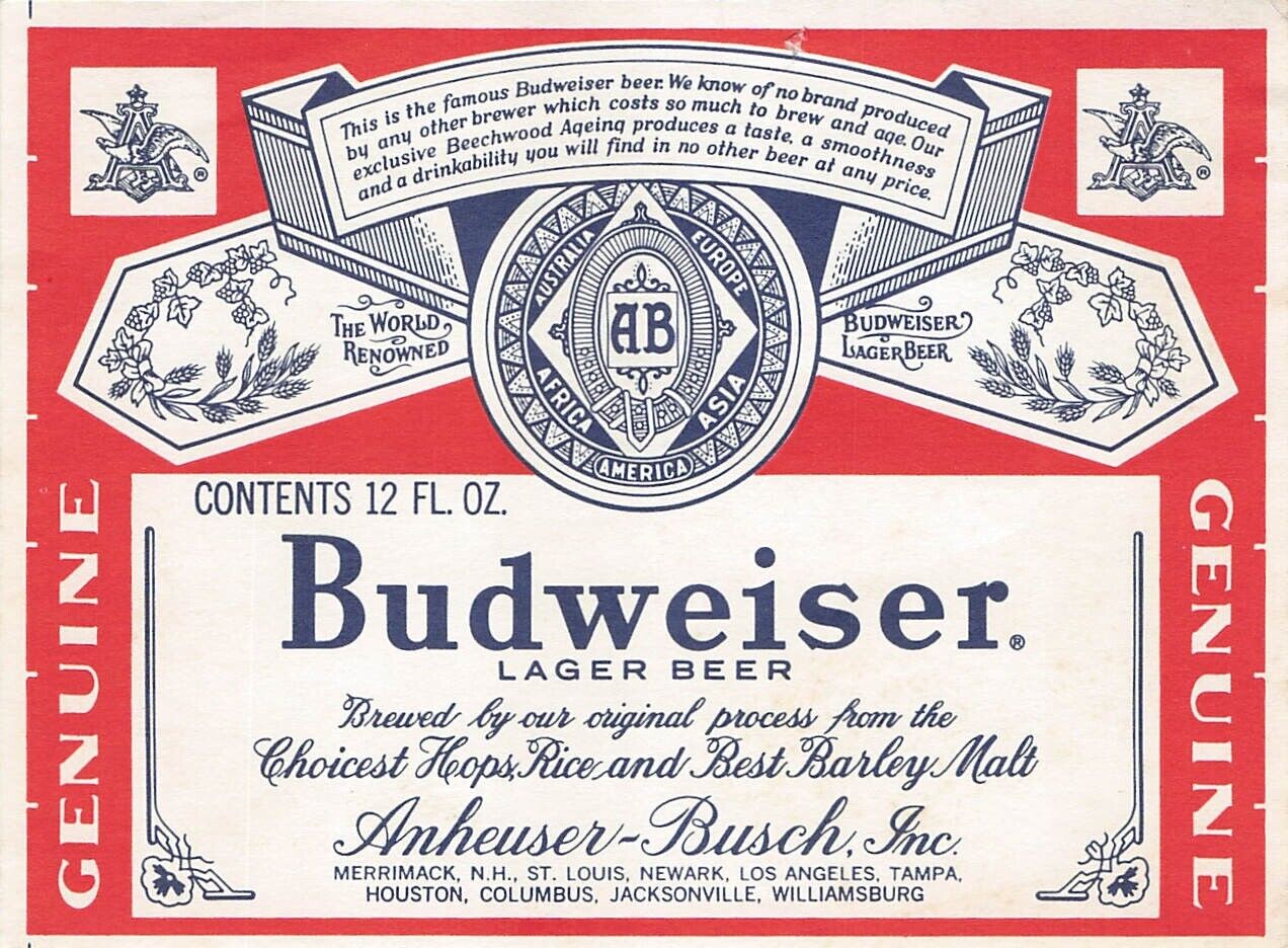 Budweiser Vintage Beer Label  Anheuser- Busch Inc 