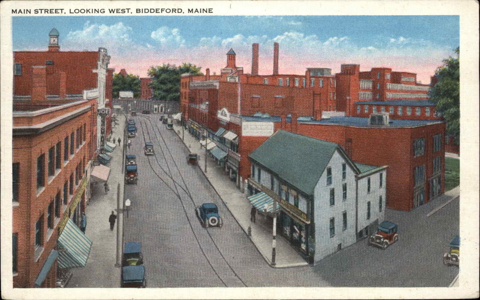 Biddeford Maine ME Main St. Birdseye View c1920s-30s Postcard