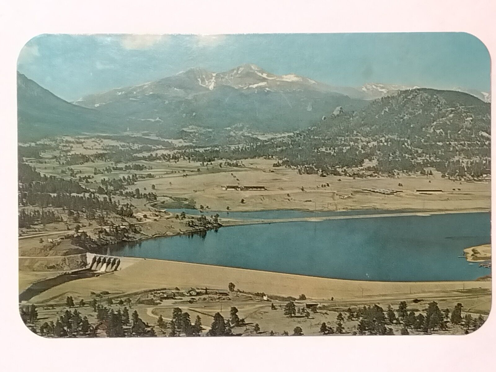 Spillway And A Portion Of Lake Estes With Longs Peak Estes Park Postcard
